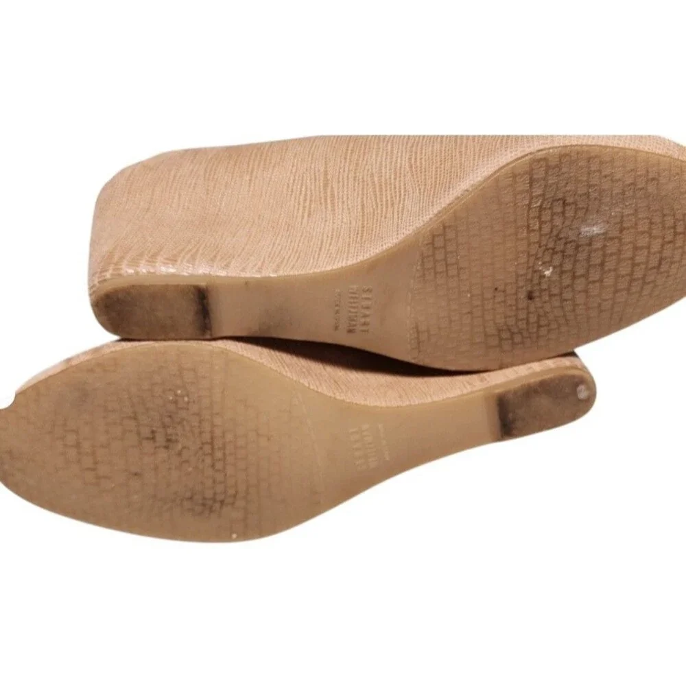 Stuart Weitzman 'Bucalina' Wedge Pumps Size 9.5 Lizard-Embossed Leather Beige